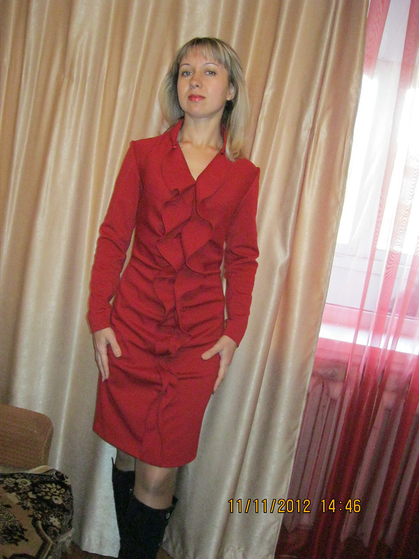 Красное платье с воланами от kukolka