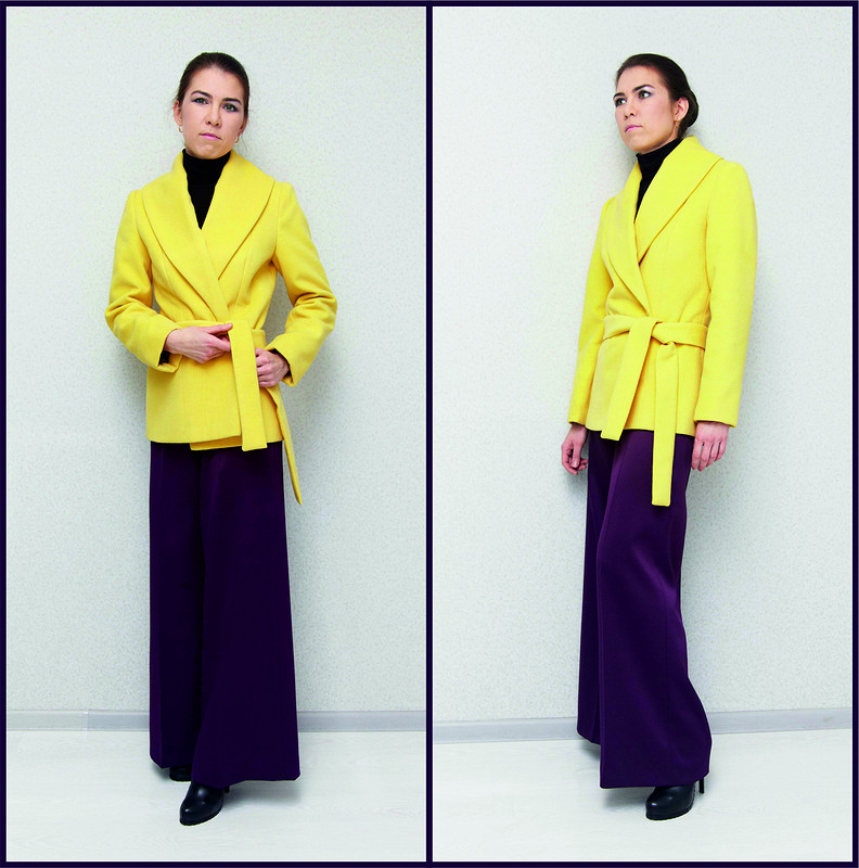 Пальто лимонного и брюки баклажанного цвета от lilia999