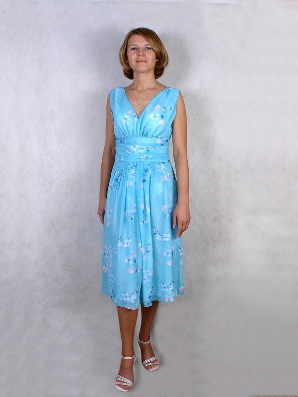 Нежно-бирюзовое шифоновое платье от irina123