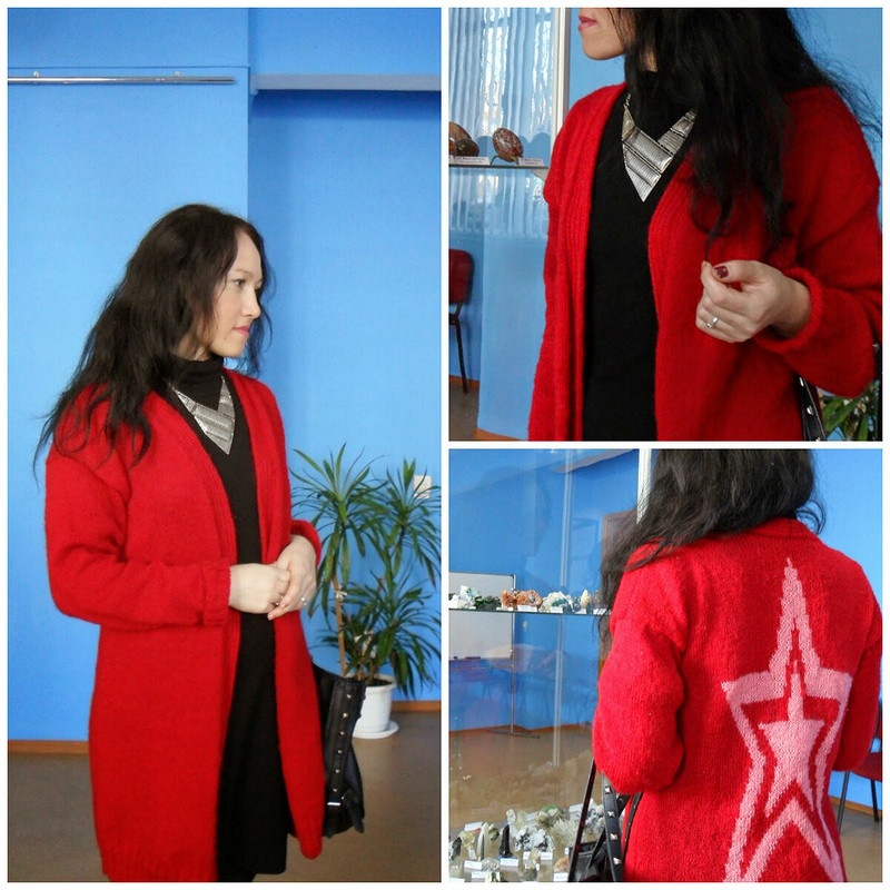 Красный кардиган со звездой от AygulAsmus