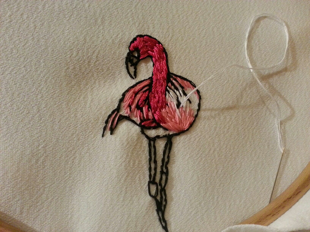 Розовый Фламинго.Ручная вышивка от Yulya_Bavykina