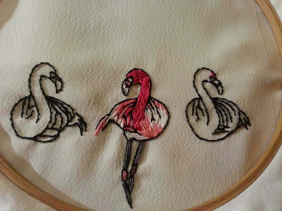 Розовый Фламинго.Ручная вышивка от Yulya_Bavykina