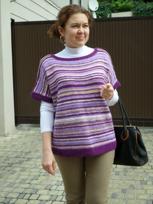 Пуловер-пончо в полоску от eshcherba