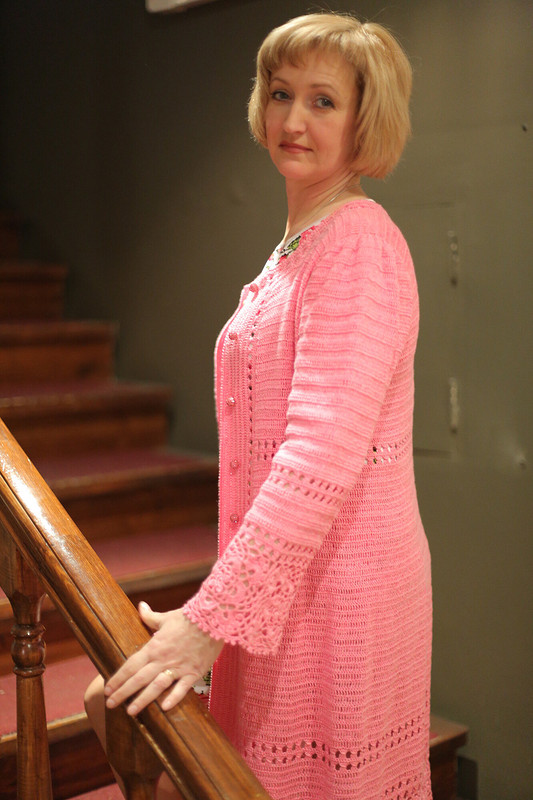 Летнее вязаное пальто «Розовый ажур от Natali-Vasilyeva