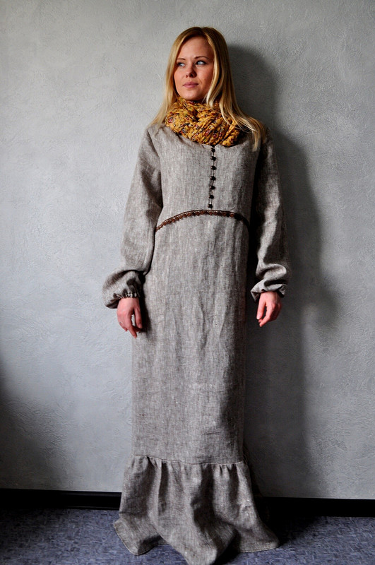 Длинное платье изо льна в стиле хиппи от OLGA_1974