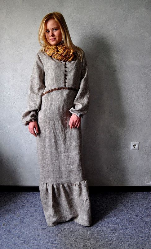 Длинное платье изо льна в стиле хиппи от OLGA_1974