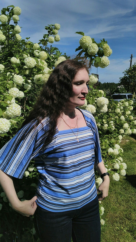 Блузка с вырезом каре, полосатая от IrLisa