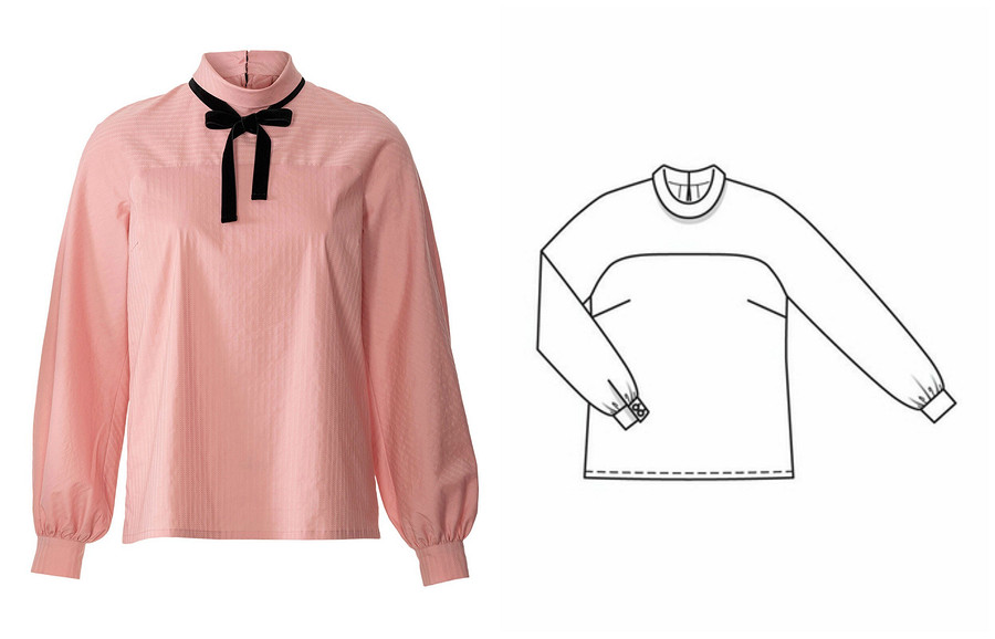 Выкройка месяца: элегантная блузка с воротником-стойкой