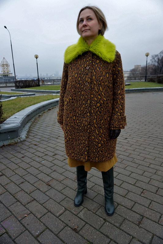 Зимнее пальто с меховым воротником  «Лео» от Оксана Георгиевна
