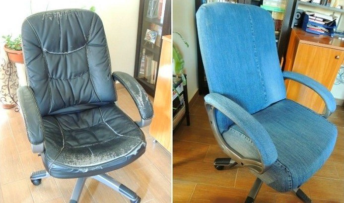 Как перетянуть компьютерное кресло с помощью старых джинсов мастер-класс