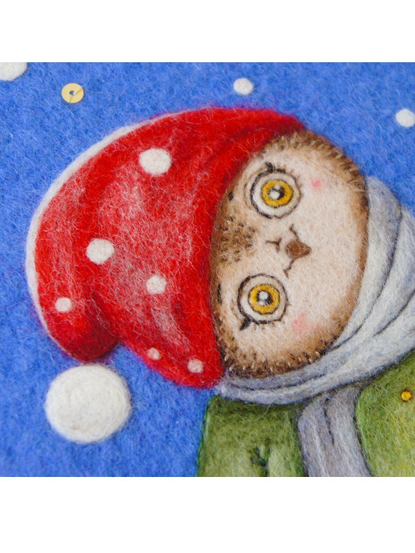 Войлочная подушка с зимней совушкой по мотивам иллюстрации Инги Пальцер от AnesteziaCop