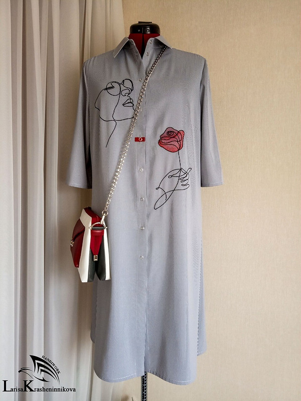 Платье-рубашка с вышивкой в стиле ARTline от Лариса Крашенинникова