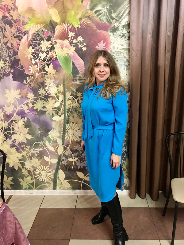 Платье с шарфом голубо-бирюзовое от NataliFedotova