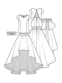 Технический рисунок свадебного платья с асимметричной юбкой