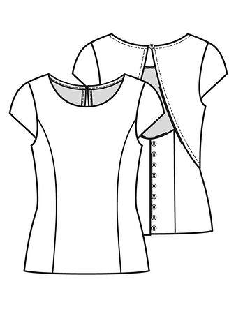 Технический рисунок блузки с глубоким вырезом на спинке