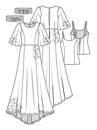 Технический рисунок свадебного платья силуэта «принцесса»