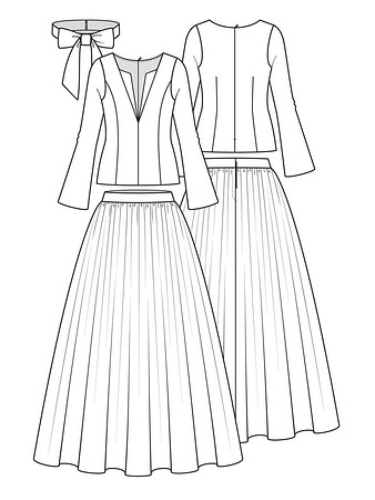 Технический рисунок свадебного платья с пышной юбкой