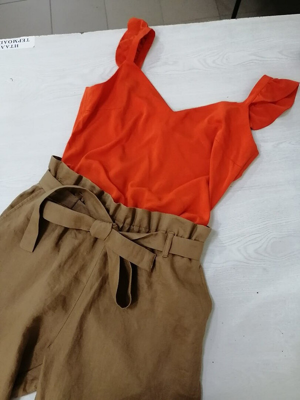 Льняные брюки цвета корицы и топ цвета оранж от valerka33