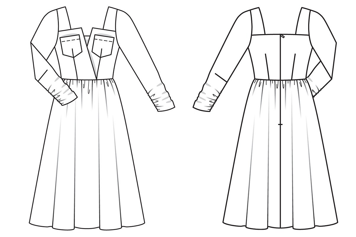 Платье миди с длинным рукавом и эффектным лифом: новый курс в Академии Burda
