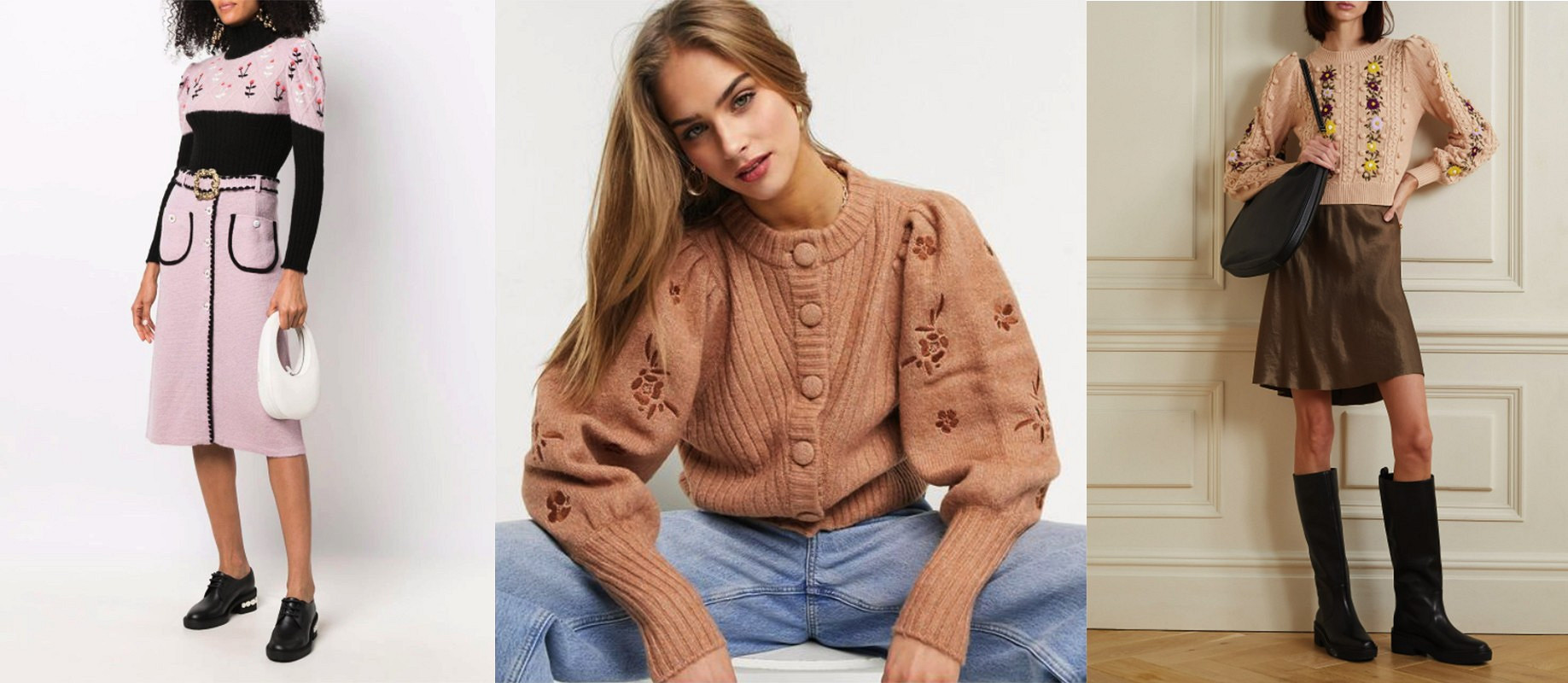 Тренд сезона: кардиганы и пуловеры с цветочной вышивкой
