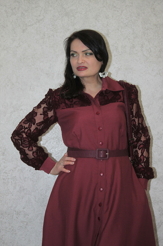 Платье цвета Тawny Port с кружевными вставками #эскизбурда от -OlgaBird-