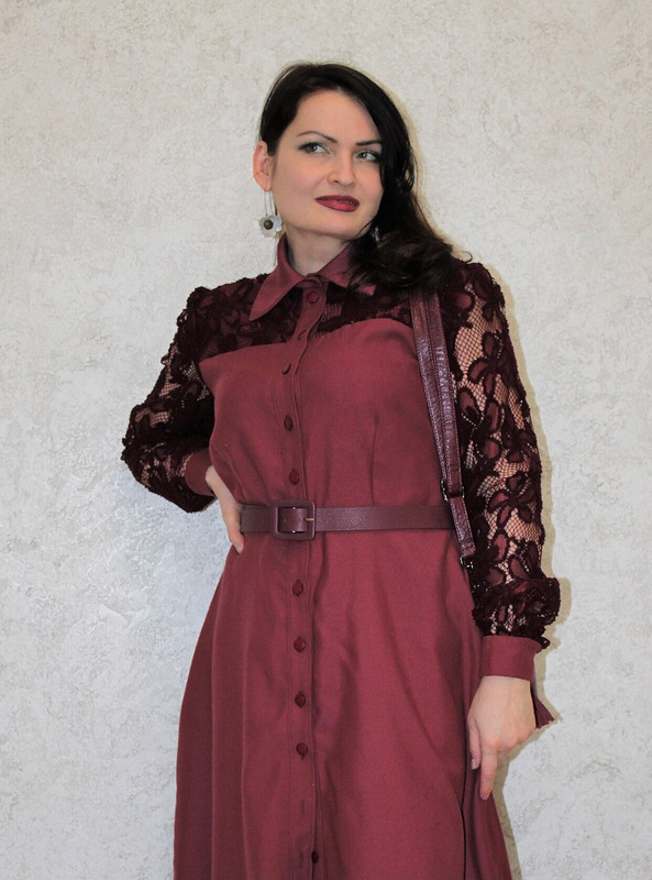 Платье цвета Тawny Port с кружевными вставками #эскизбурда от -OlgaBird-