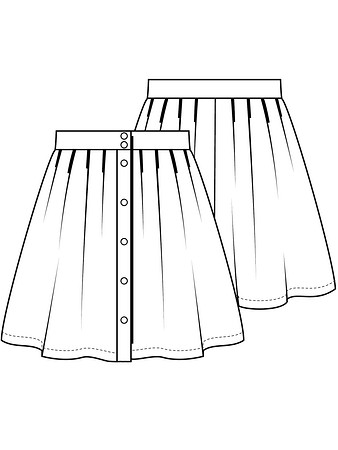 Технический рисунок юбки для девочки с застежкой на кнопки