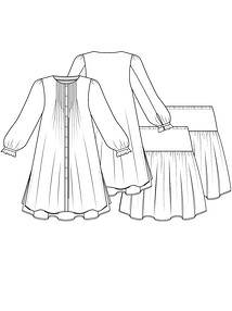 Технический рисунок платья для девочки с нижней юбкой