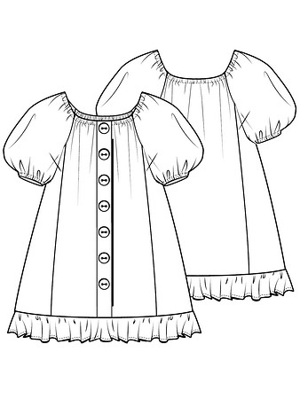 Технический рисунок платья из шитья для девочки