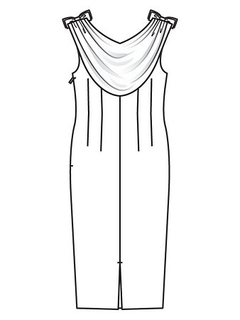 Технический рисунок винтажного платья-футляр спинка