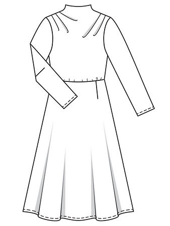 Технический рисунок платья с цельнокроеным воротником