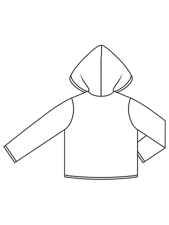 Технический рисунок двубортной куртки с капюшоном спинка