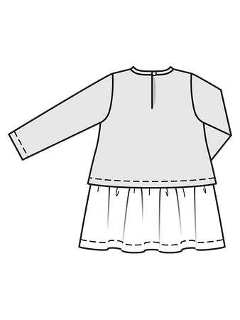 Технический рисунок платья из разнофактурных тканей спинка