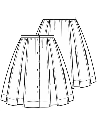 Технический рисунок широкой юбки с застежкой на кнопки