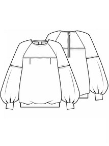 Технический рисунок пуловера с объемными рукавами