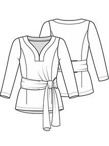 Технический рисунок блузки с вырезом горловины в форме тюльпана