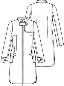 Технический рисунок пальто полуприлегающего силуэта