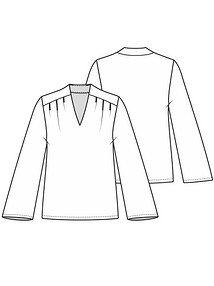 Технический рисунок блузки со складками у плечевых швов