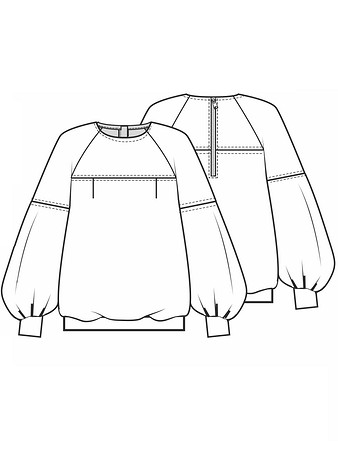 Технический рисунок пуловера с объемными рукавами
