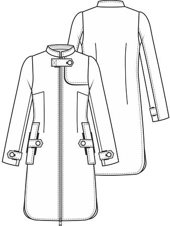 Технический рисунок пальто полуприлегающего силуэта