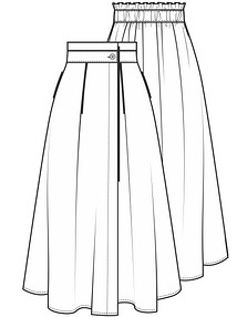 Технический рисунок юбки с ножницеобразными складками