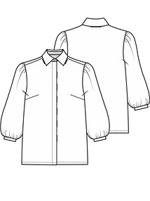 Технический рисунок блузки с укороченными рукавами-фонариками