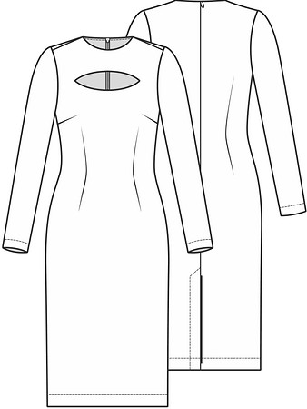Технический рисунок платья с вырезом на груди
