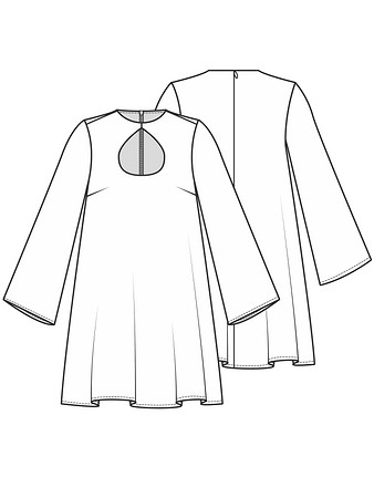 Технический рисунок платья с рукавами-раструбами