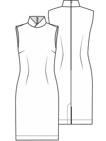 Технический рисунок платья прилегающего силуэта без рукавов