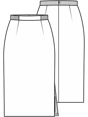 Технический рисунок юбки на комбинированном поясе с эластичной тесьмой
