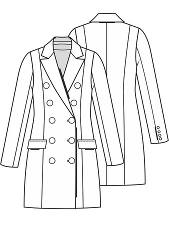 Технический рисунок двубортного классического пальто
