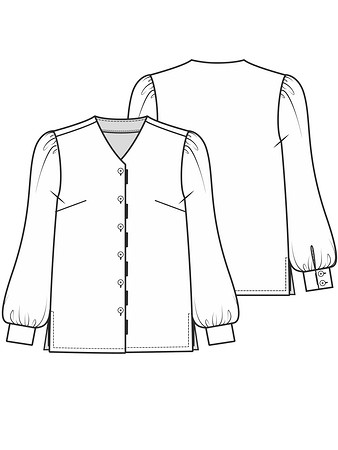 Технический рисунок блузки с V-вырезом и пышными рукавами