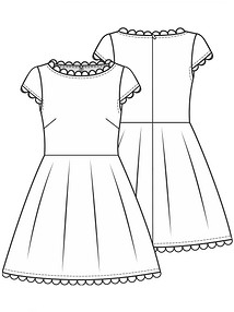 Технический рисунок платья с отделкой фестонами