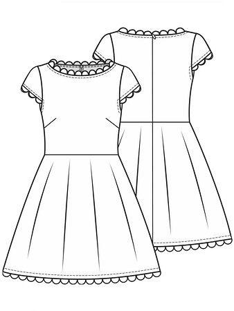 Технический рисунок платья с отделкой фестонами